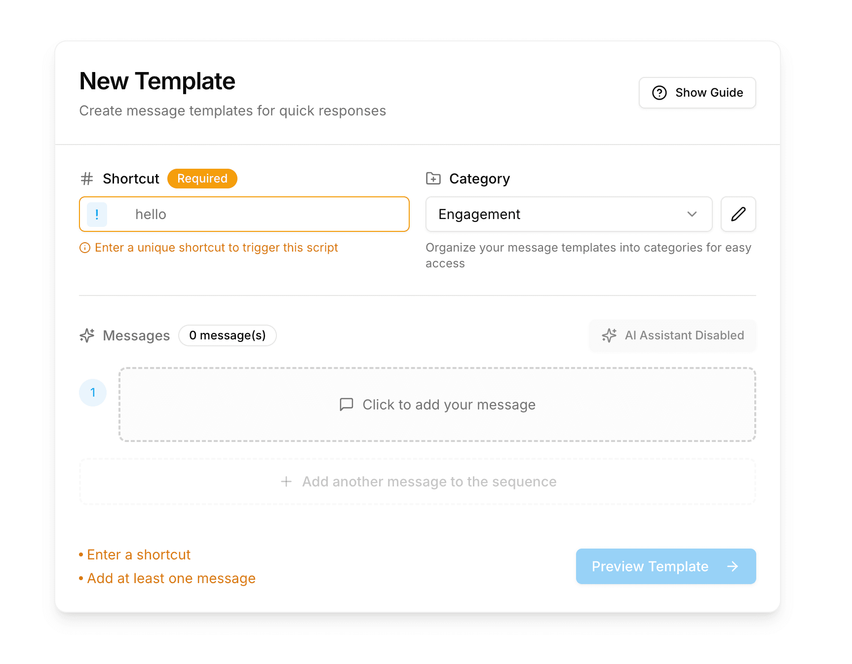 Message Templates UI